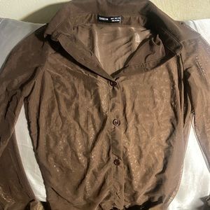 Mesh Collared Long Sleeve Blouse